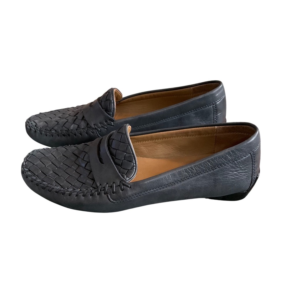Robert Zur Penny Loafers Women 8M Grey Woven Leather Driving Moccasins Flats